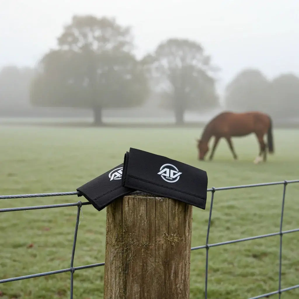 AV Edge paardenpatch bevestigd aan de frontriem van een hoofdstel